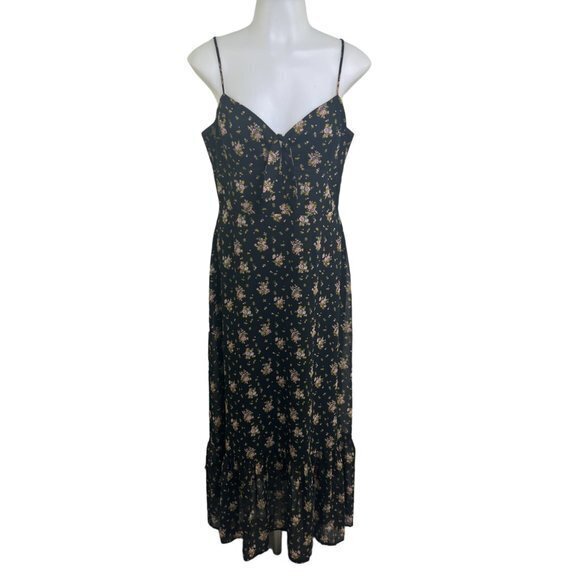 WAYF Floral‎ Dress M Massa Tie Knot Midi Black Pink 90s Retro Y2K Cottagecore - Picture 2 of 10